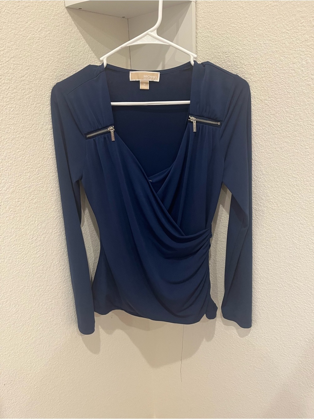MICHAEL Michael Kors Navy Zip-Accent Draped Long Sleeve Top
